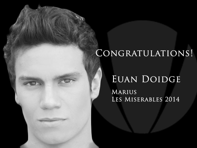 Euan Doidge is cast as Marius in the Australian stage version of Les Miserables in 2014